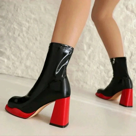 Women's Go Go Boots Platform Chunky Block Heel Boots Prom Square Toe Side Zipper - Picture 5 of 7